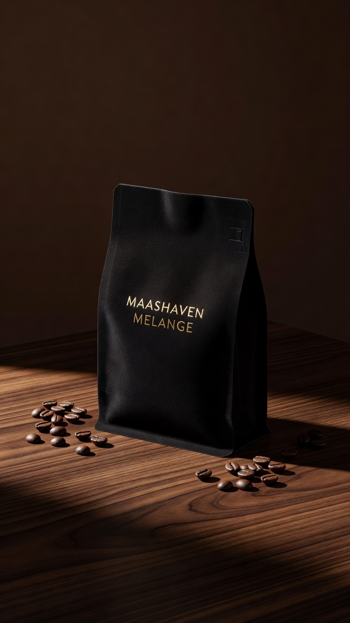 Maashaven Melange — matzwarte zak met gouden opdruk